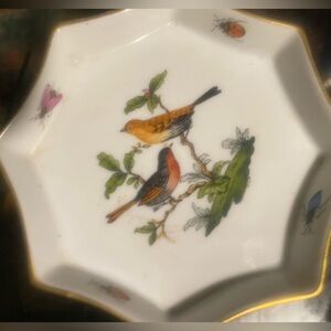 Herend Octagonal Dish for Jewelry with Birds and Gold Accents